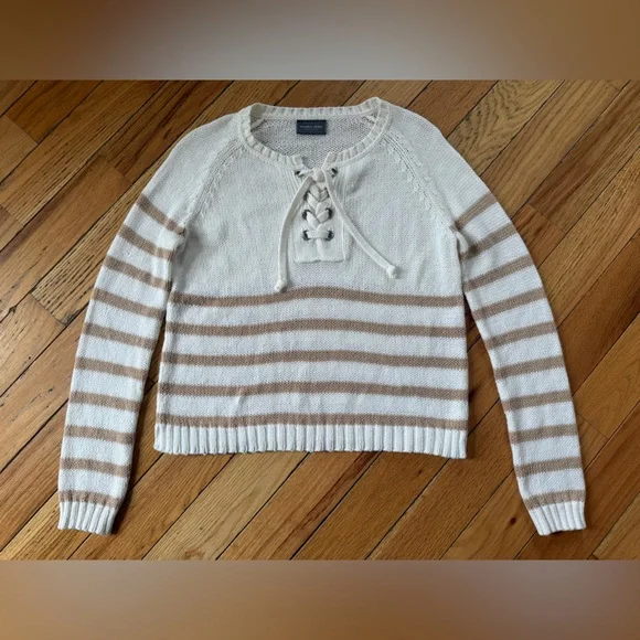 Wooden Ships Palmer Laced Sweater White/Tan Stripe Women’s Size S/M - Picture 6 of 11